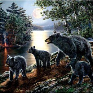 Bear & Cubs Scene 16" wide by 12" tall Tempered Glass Cutting Board 017-751